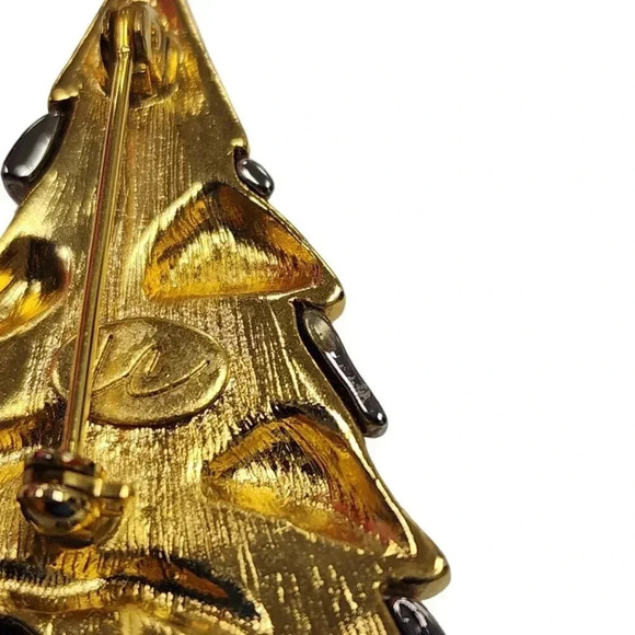Vintage Liz Claiborne Christmas Tree Brooch Lapel Pin Silver and Gold Tone - Picture 3 of 3
